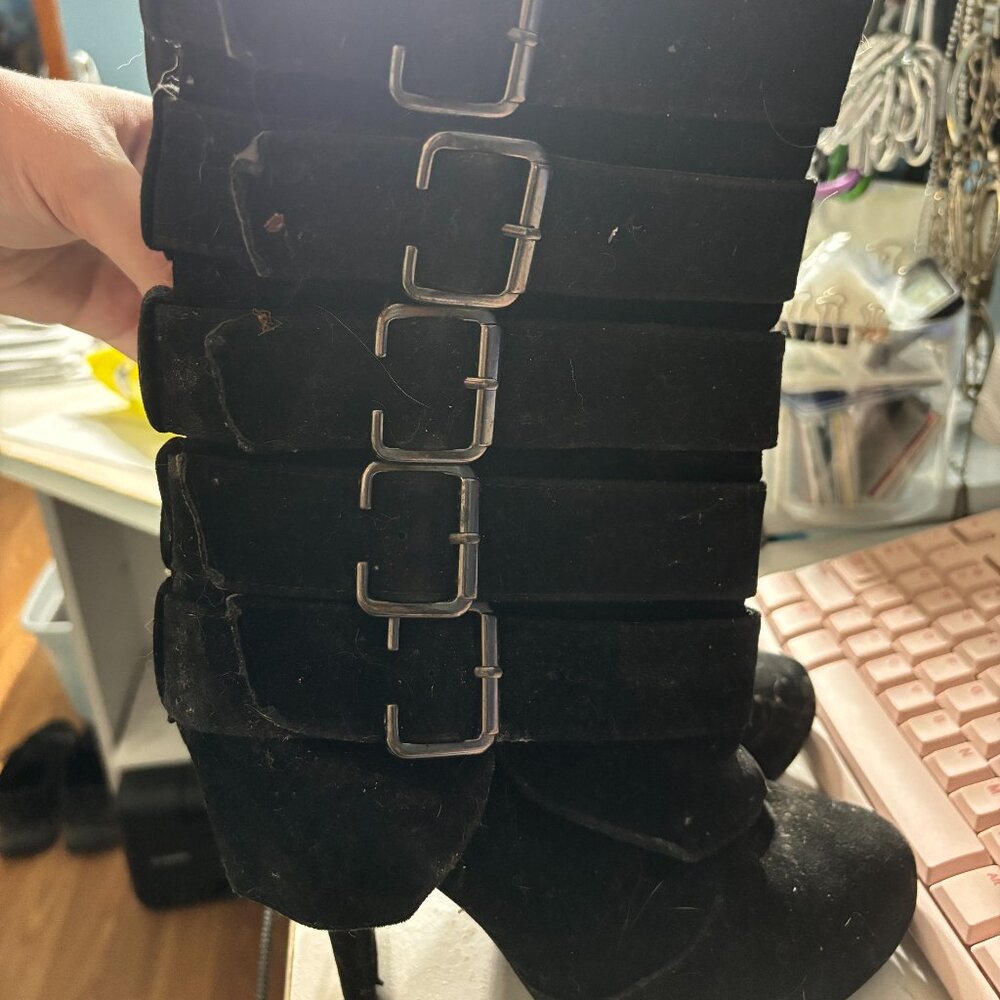 Charlotte Rouse Belted Black Heel Boots